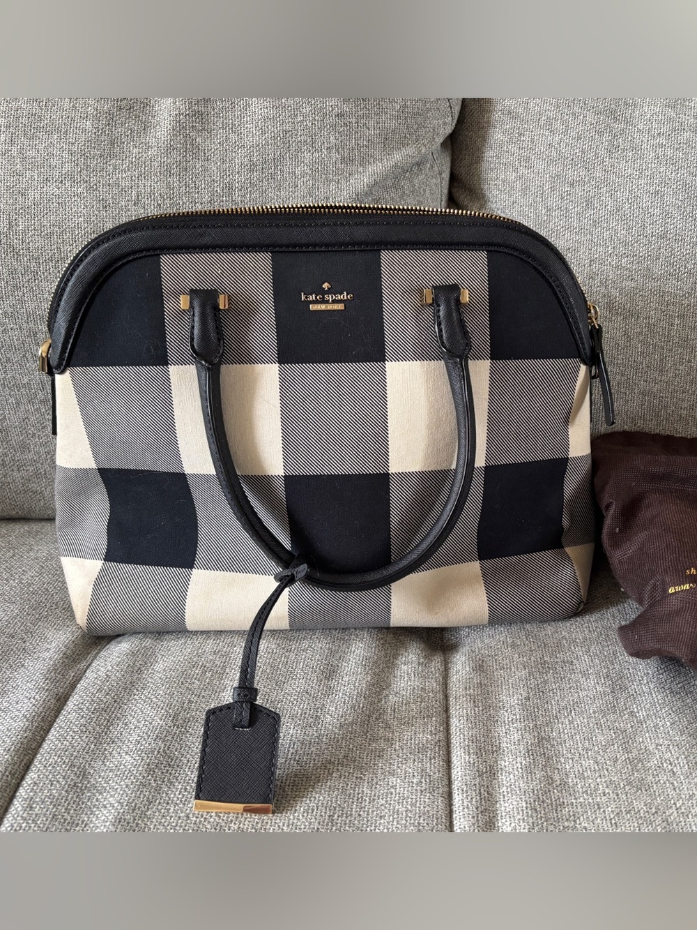 kate spade Black & Cream Check Satchel with Top Handles